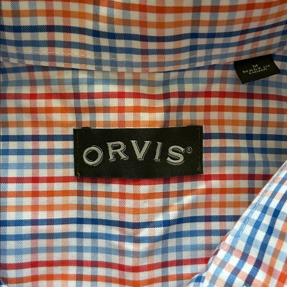 Orvis men’s bright crisp, blue orange plaid pinstripe button down collar size M‌ - Picture 2 of 9